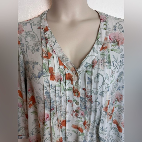 Rose + Olive Women’s lightweight Blouse Orange floral 3/4 Sleeve Size 1X #1637 - Picture 6 of 8